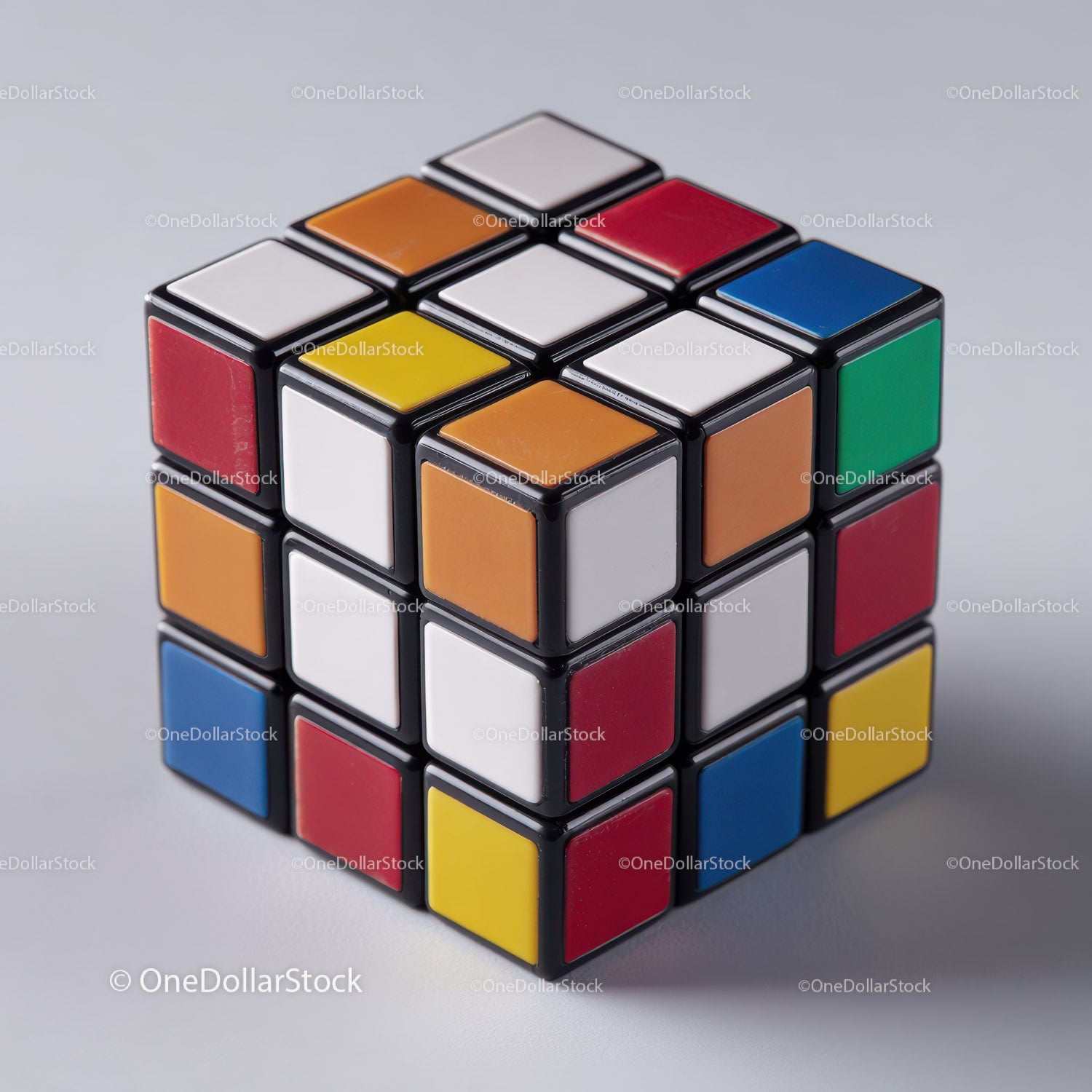 Colorful Rubik's Cube with Vibrant Red, Blue, Green, Yellow, and White Colors