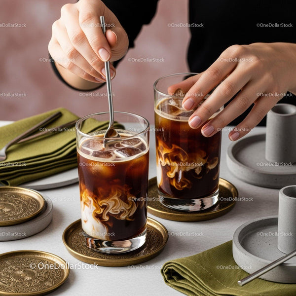 Elegant Iced Coffee with Creamy Swirl in Modern Glasses