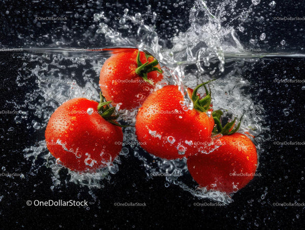 Fresh Cherry Tomatoes Splashing in Water
