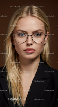 Stylish Blonde Woman Wearing Glasses in Elegant Portrait