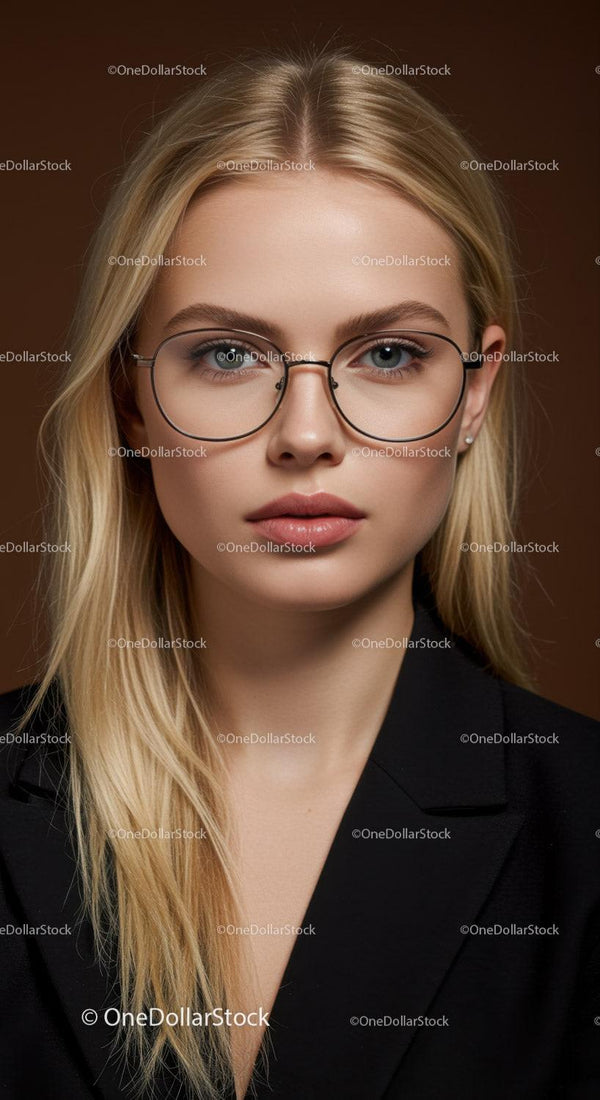 Stylish Blonde Woman Wearing Glasses in Elegant Portrait