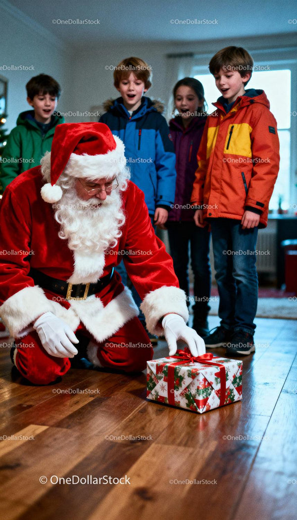 Santa Claus surprises children with Christmas gift