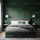Stylish Modern Bedroom with Green Wall and Cozy Bed