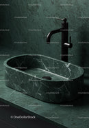 Black Tap and Green Marble Sink in Modern Bathroom