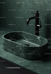 Black Tap and Green Marble Sink in Modern Bathroom
