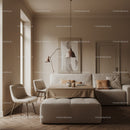 Elegant Beige Sofa with Upholstered Chairs in a Cozy Living Room
