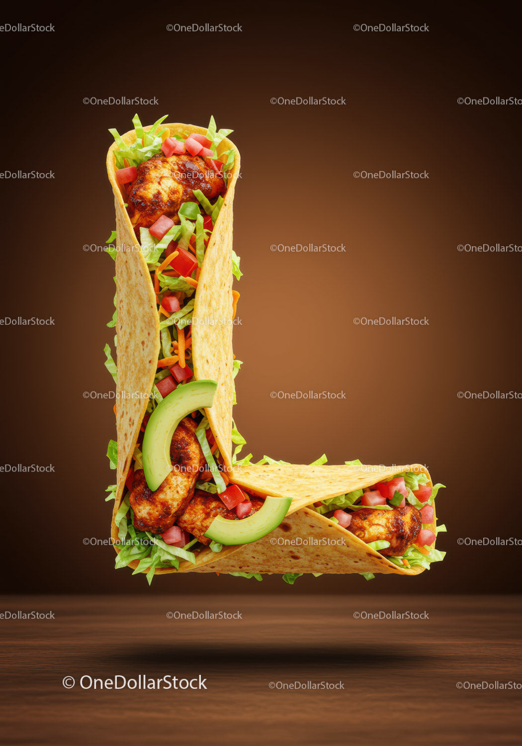 Taco Wraps Arranged In Letter L With Fresh Ingredients