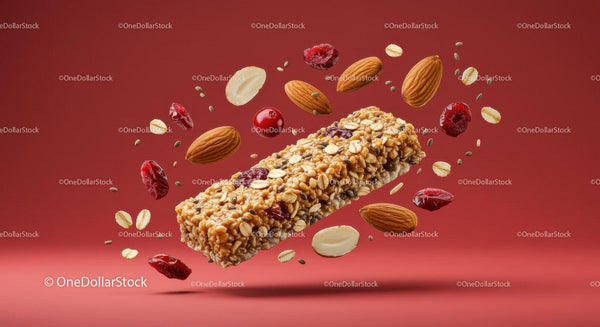 Healthy granola bar with almonds and dried cranberries