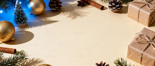 Minimalist Christmas decorations with gifts and pinecones