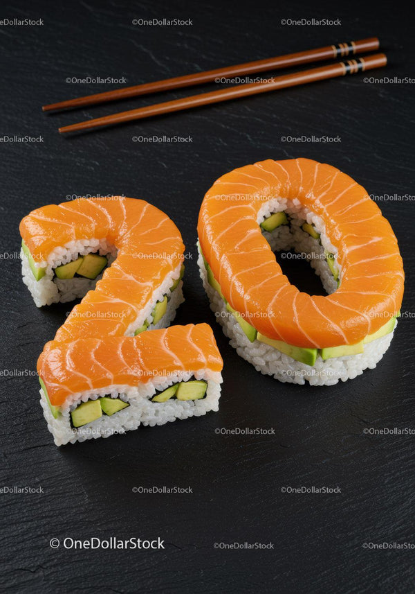 Creative sushi rolls shaped as number twenty