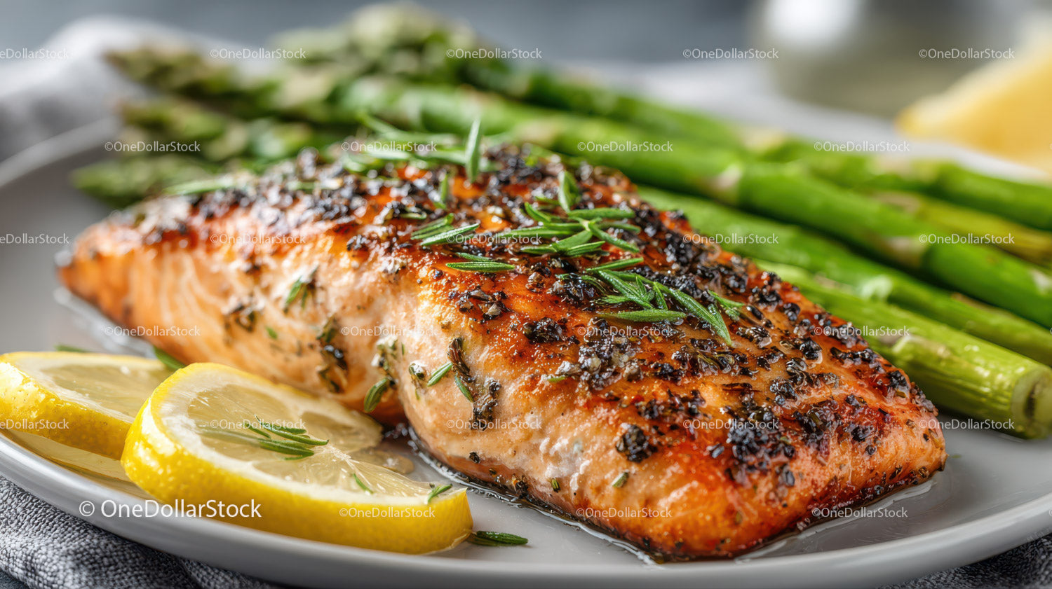 Grilled Salmon With Asparagus and Lemon Slices for a Healthy Meal