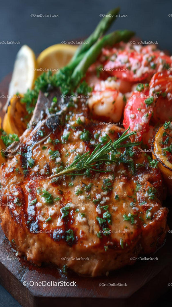 Juicy Grilled Chicken Breast with Herbs and Vegetables In Rustic Style