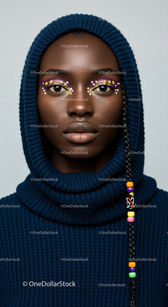 Portrait of a Beautiful Model with Artistic Makeup and Fashion