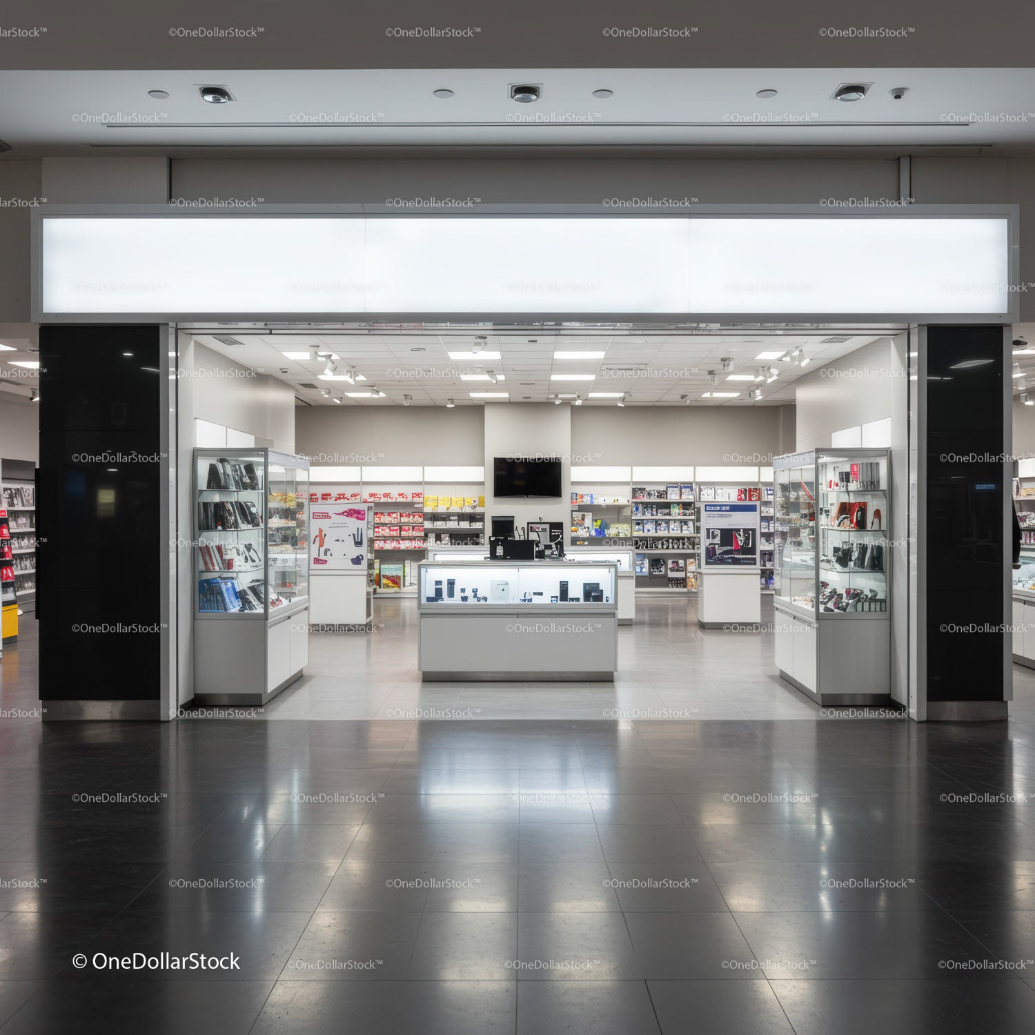 Modern tech store interior with sleek product displays