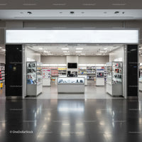 Modern tech store interior with sleek product displays