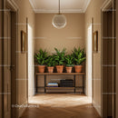 Cozy Hallway with Green Fern Plants on Wooden Console and Natural Light