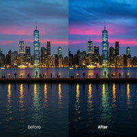 Before and after Cinematic Streets Neon LUT Pack effect