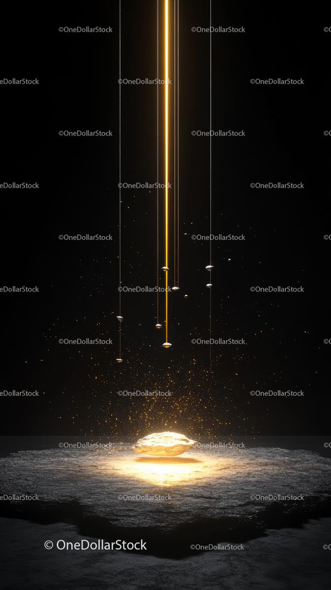 Futuristic Vertical Light Beam with Cosmic Particles Scene