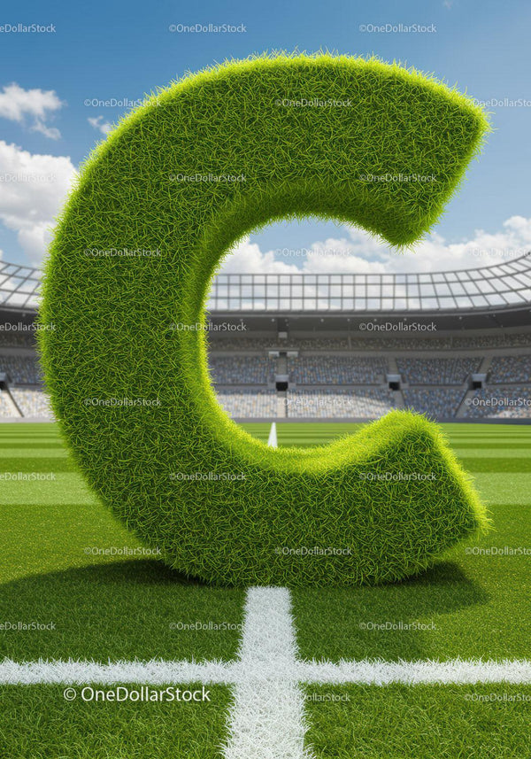 Large Grass Letter C on Soccer Field Center Line