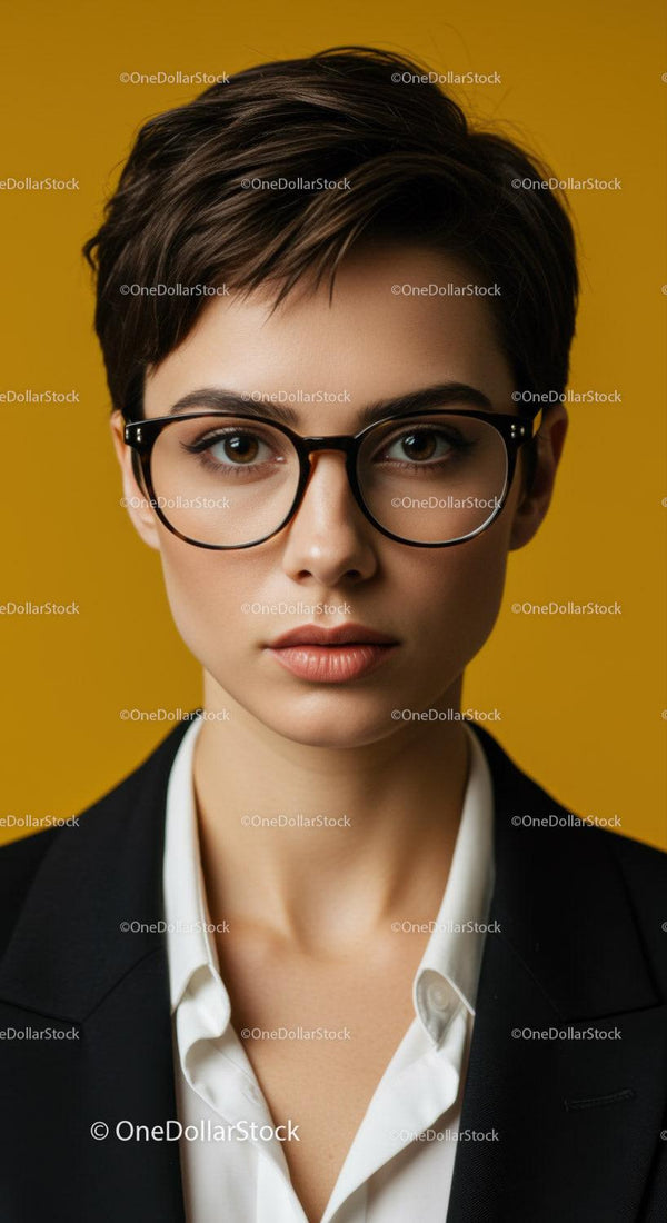 Stylish Female Business Professional with Short Hair and Glasses