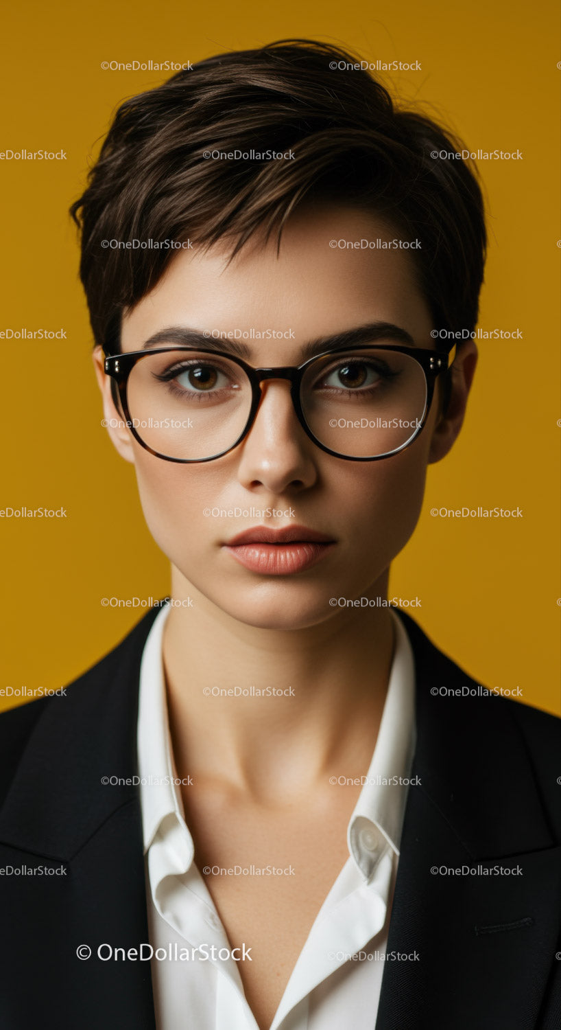 Stylish Female Business Professional with Short Hair and Glasses