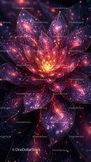 Vibrant Cosmic Lotus Bloom Surrounded by Starry Light