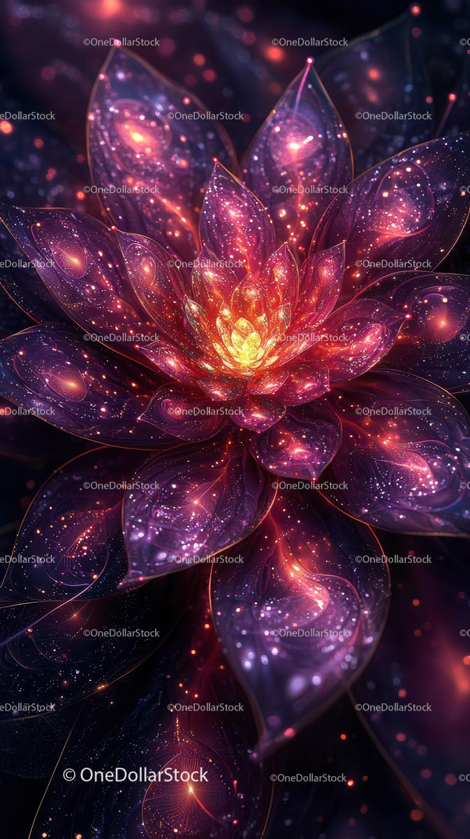 Vibrant Cosmic Lotus Bloom Surrounded by Starry Light