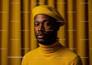 Stylish man wearing yellow beret and turtleneck sweater