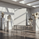 Blank easel in bright modern sculpture gallery space