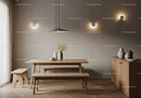 Minimalist Dining Room with Wooden Benches and Soft Lighting