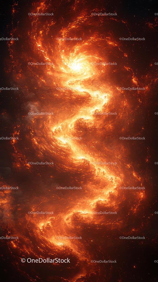 Fiery Galaxy Swirl with Bright Nebula in Deep Space