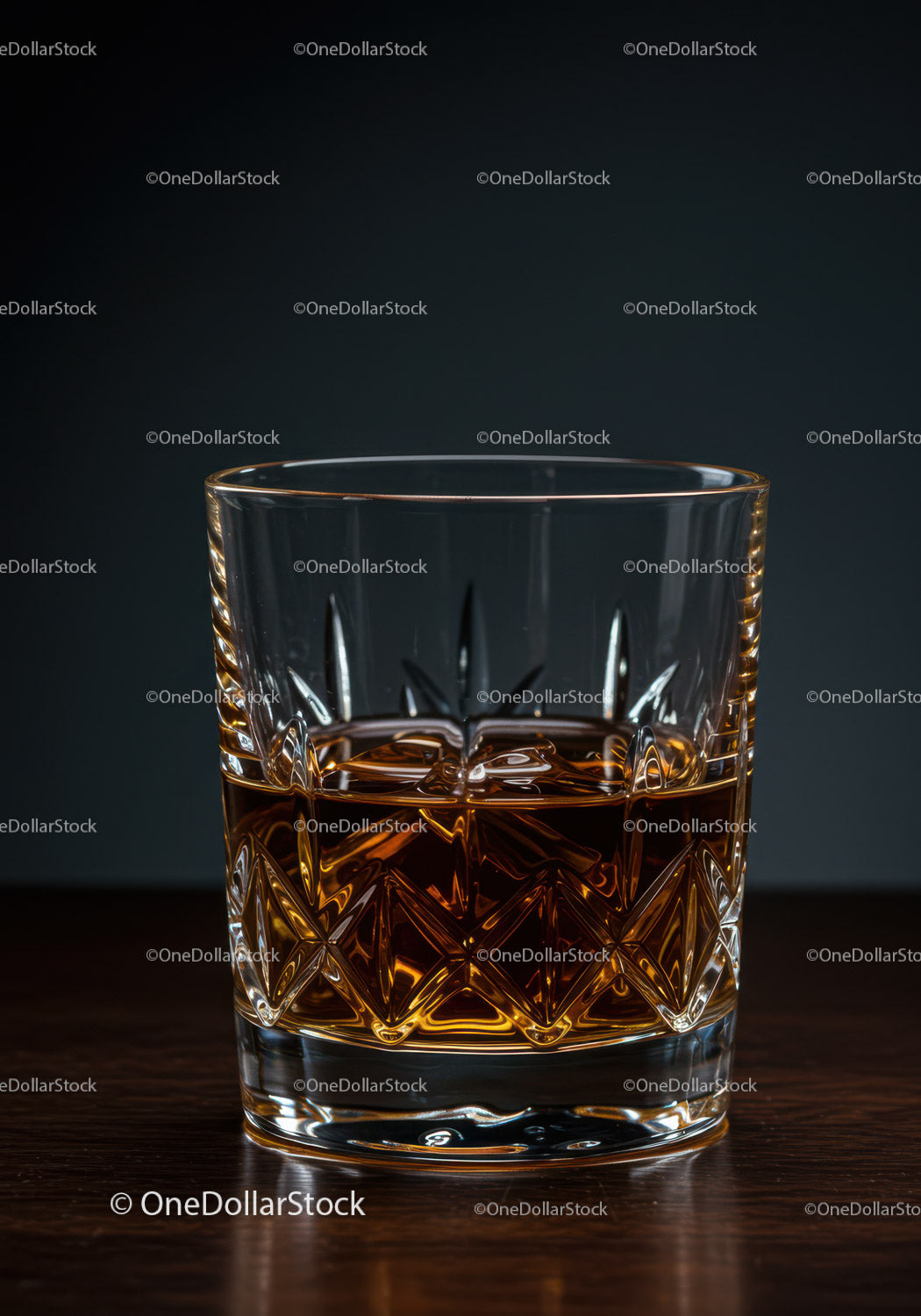 Kryształowa szklanka do whisky na ciemnej drewnianej powierzchni