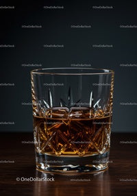 Crystal Cut Glass of Whiskey on Dark Wooden Surface