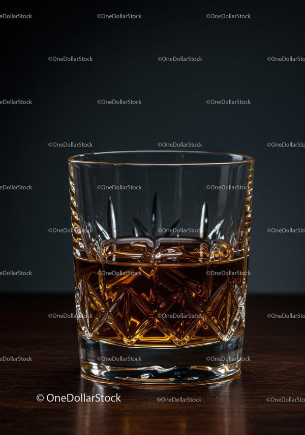 Crystal Cut Glass of Whiskey on Dark Wooden Surface