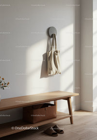 Modern Minimalist Hallway with Wall Hook and Wooden Bench