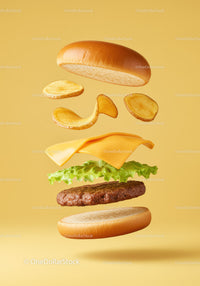 Floating Cheeseburger Layers with Lettuce and Chips