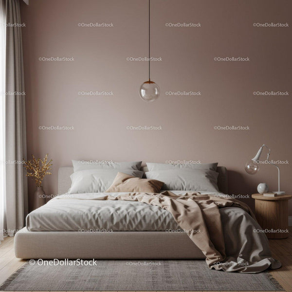 Elegant Modern Bedroom with Beige Bedding and Wooden Nightstand