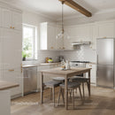 Bright Modern Kitchen with White Cabinets and Wooden Dining Table