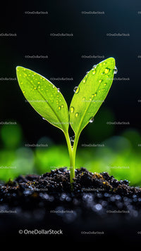 Fresh Green Seedling with Dew Drops in Natural Soil Landscape