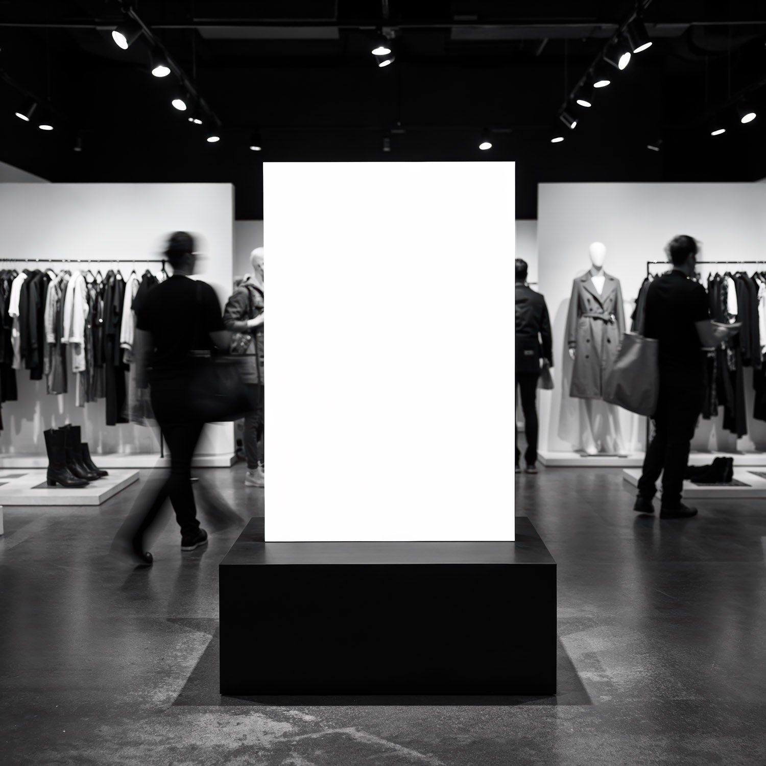 Abstract scene inside a modern fashion retail store