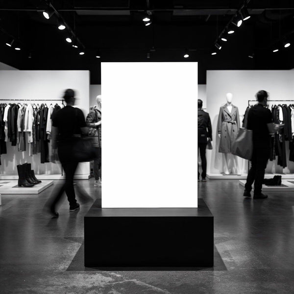 Abstract scene inside a modern fashion retail store JPG Mockup Image