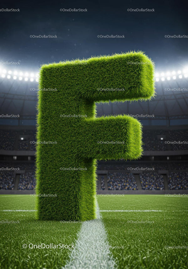 Large Grass Letter F on Soccer Stadium Field