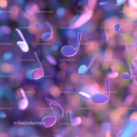 Colorful Floating Music Notes in Vibrant Neon Atmosphere