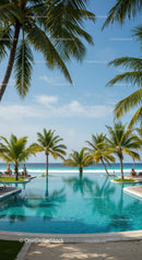 Tropical Resort with Swimming Pool and Palm Trees Overlooking Ocean