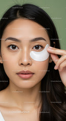 Young Woman Applying Under Eye Patch for Skincare Treatment