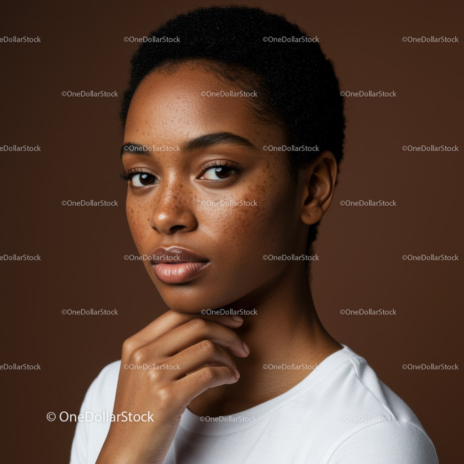 Elegant Portrait of a Young Woman with Freckles and Natural Beauty
