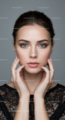 Close-up Portrait of a Young Woman with Blue Eyes and Elegant Lace Top