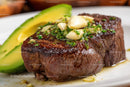 Juicy Beef Steak with Garlic Herb Topping and Avocado Slices