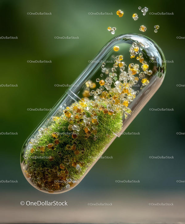 Transparent Capsule Filled With Green Moss And Spheres