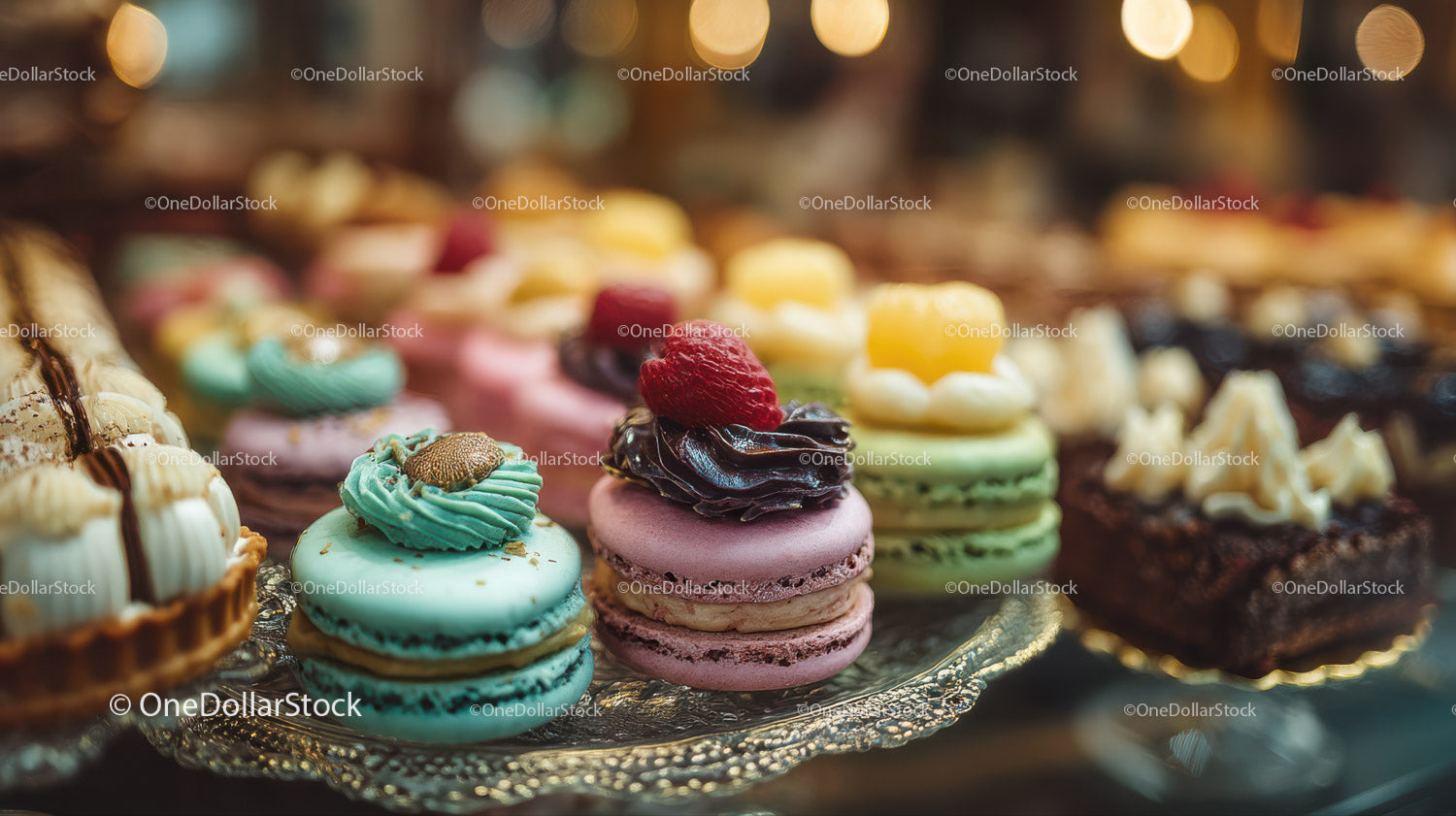 Colorful Assortment of Gourmet Macarons and Bakery Sweets
